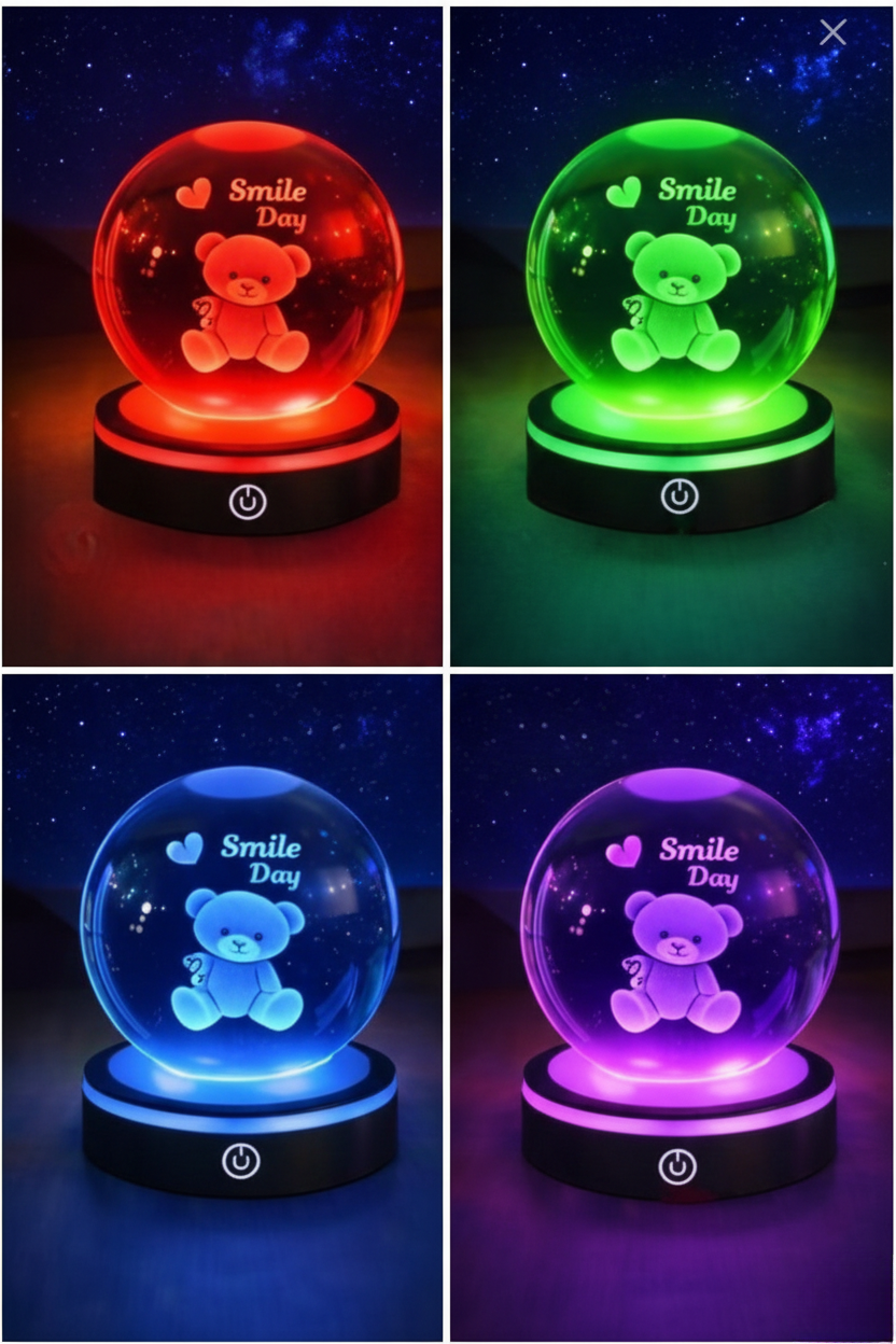 Ayıcık Tasarımlı Renk Değiştiren Dönen Cam Küre